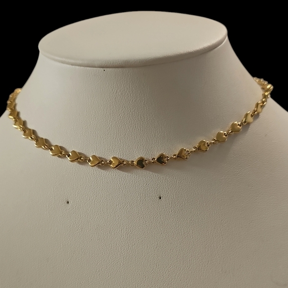 Heart Chain Gold Necklace, Dainty Heart Chain, Minimalist, Choker - Picture 7 of 7